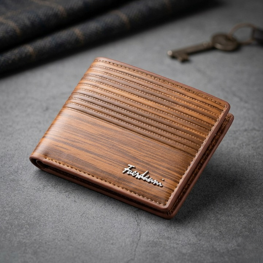 Luxury Classic Wallet – Elegant Textured Synthetic Leather Wallet for Men (Brown