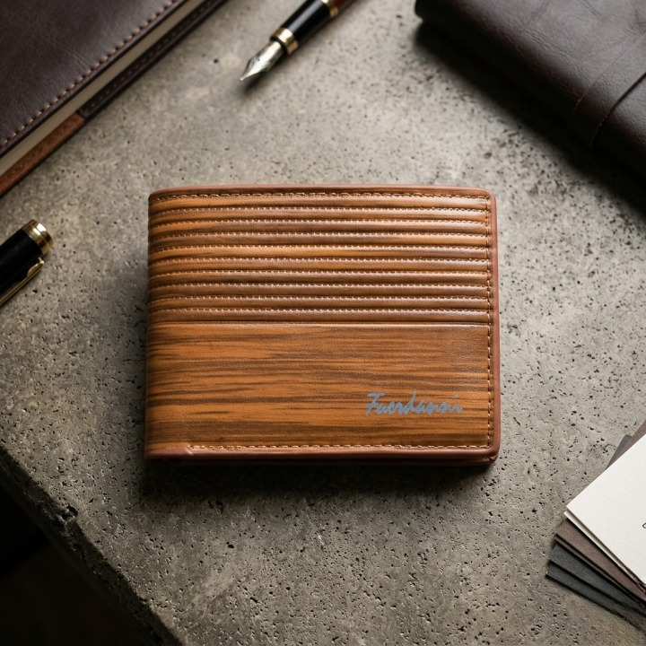 Luxury Classic Wallet – Elegant Textured Synthetic Leather Wallet for Men (Brown