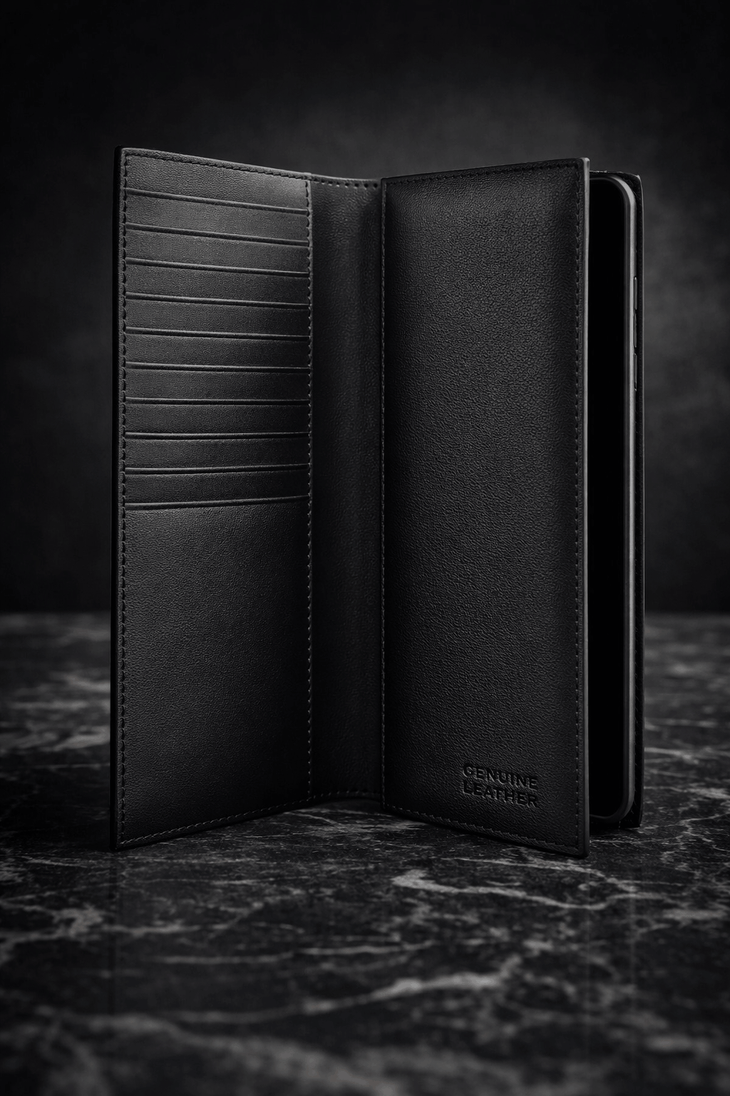 Premium Genuine Leather Long Wallet For Men & Women – Black