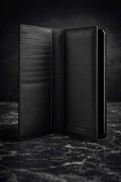 Premium Genuine Leather Long Wallet For Men & Women – Black