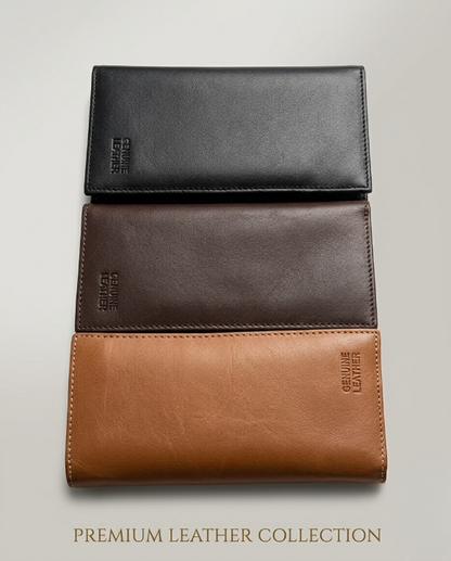 Premium Genuine Leather Long Wallet For Men & Women – Black